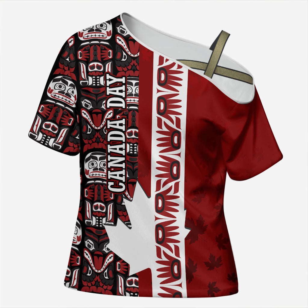 Canada Day Indigenous First Nations Cross Shoulder Shirt Tribal Haida Totem Art One Nation