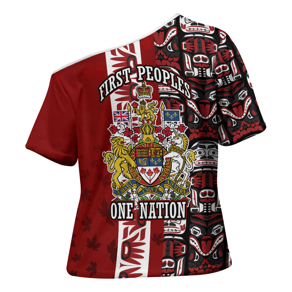 Canada Day Indigenous First Nations Cross Shoulder Shirt Tribal Haida Totem Art One Nation