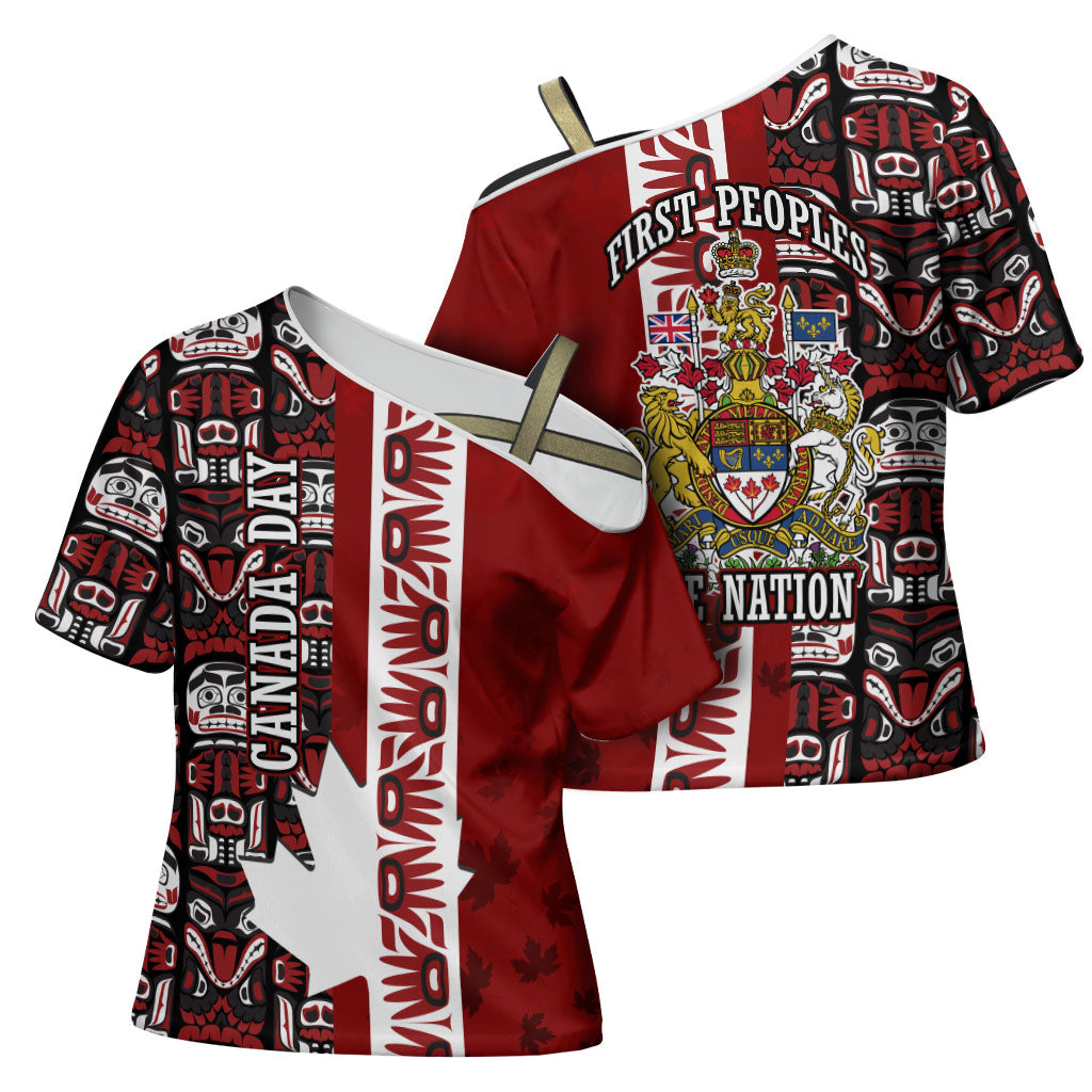 Canada Day Indigenous First Nations Cross Shoulder Shirt Tribal Haida Totem Art One Nation