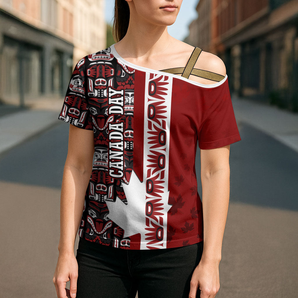 Canada Day Indigenous First Nations Cross Shoulder Shirt Tribal Haida Totem Art One Nation