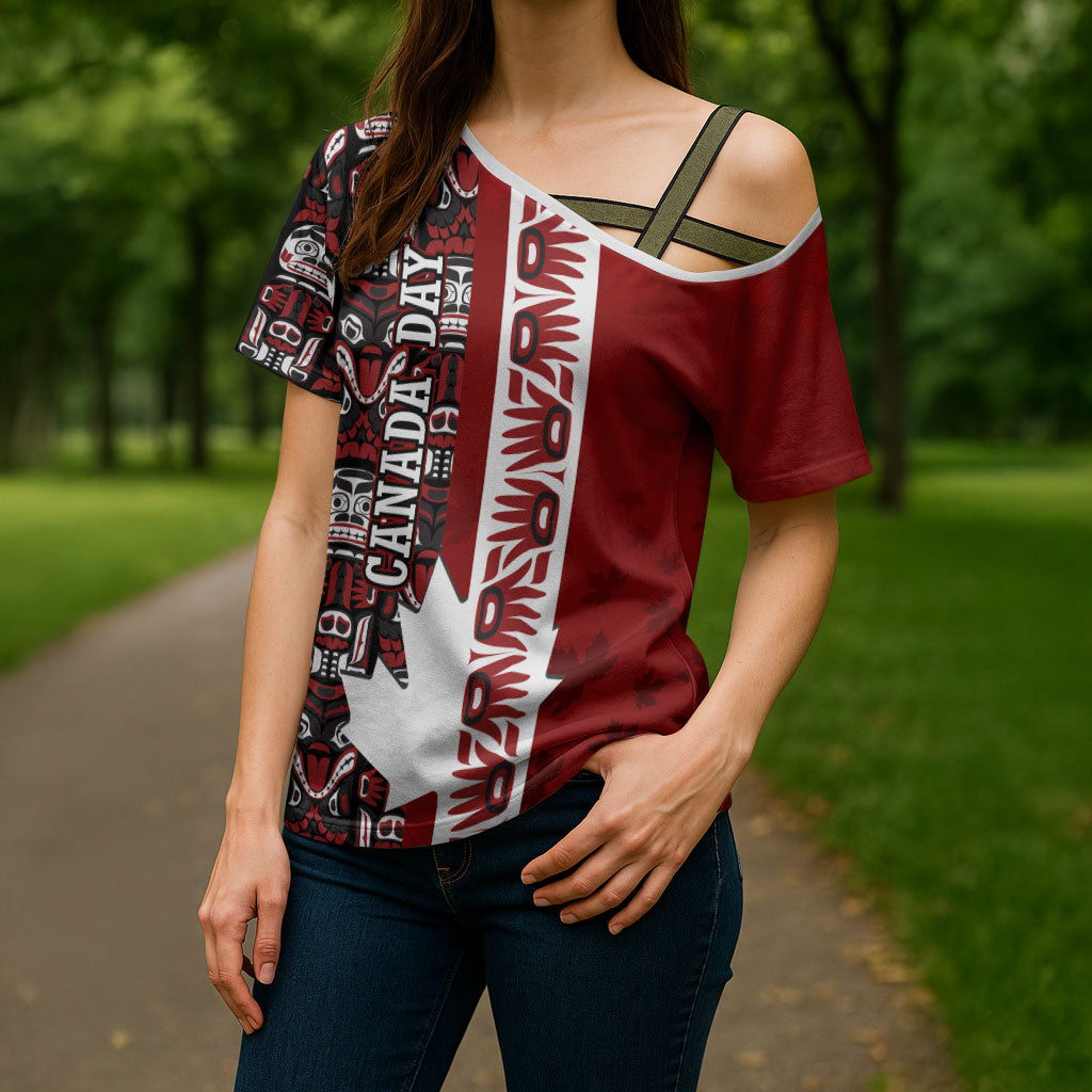 Canada Day Indigenous First Nations Cross Shoulder Shirt Tribal Haida Totem Art One Nation