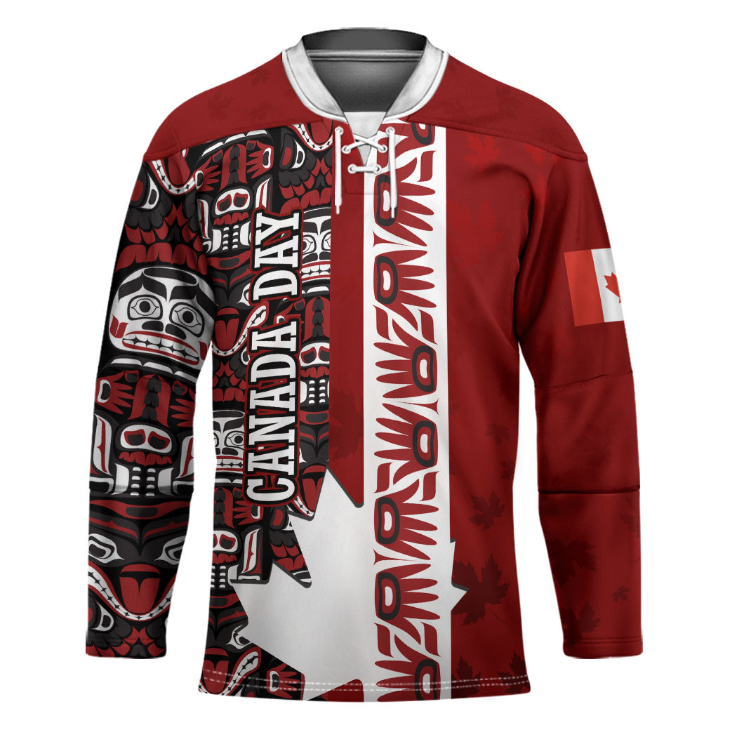 Canada Day Indigenous First Nations Hockey Jersey Tribal Haida Totem Art One Nation
