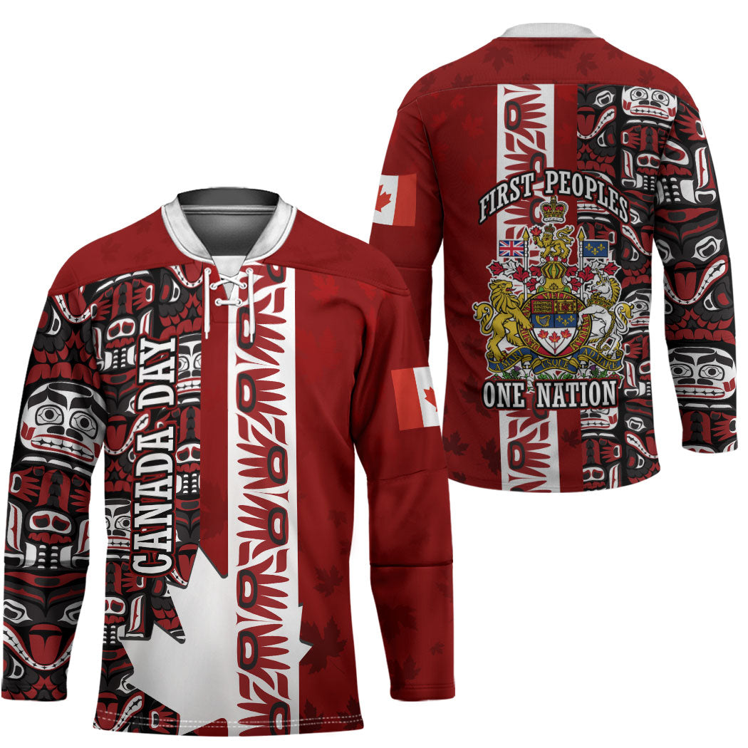 Canada Day Indigenous First Nations Hockey Jersey Tribal Haida Totem Art One Nation