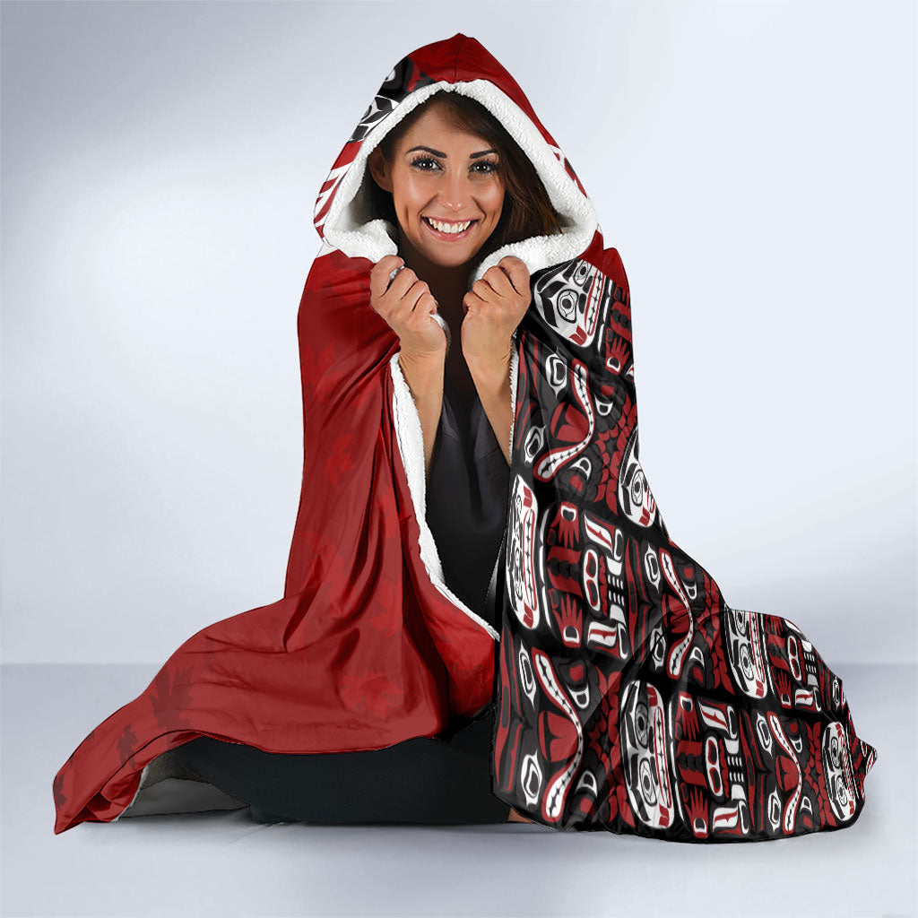 Canada Day Indigenous First Nations Hooded Blanket Tribal Haida Totem Art One Nation
