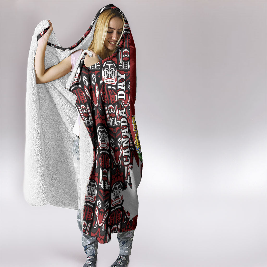 Canada Day Indigenous First Nations Hooded Blanket Tribal Haida Totem Art One Nation