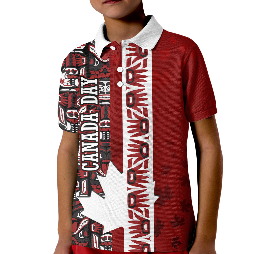 Canada Day Indigenous First Nations Kid Polo Shirt Tribal Haida Totem Art One Nation