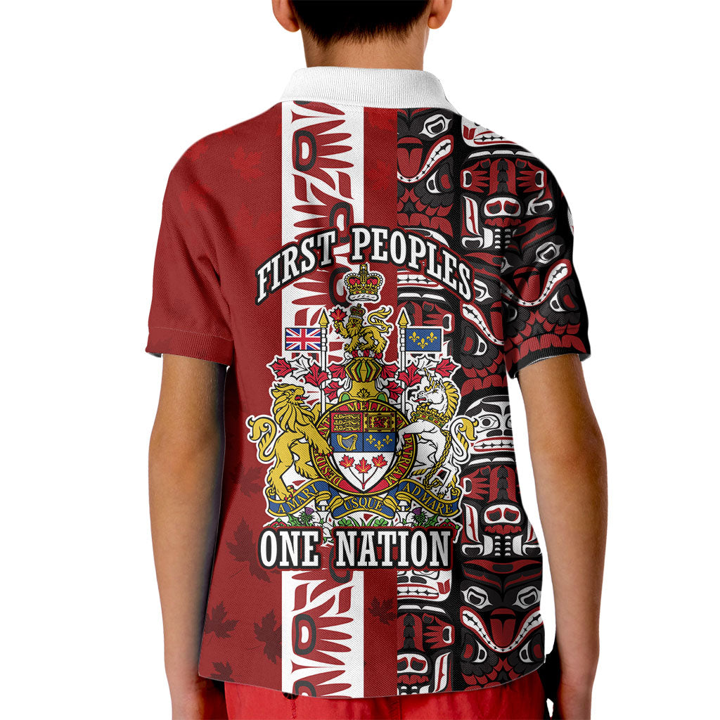 Canada Day Indigenous First Nations Kid Polo Shirt Tribal Haida Totem Art One Nation