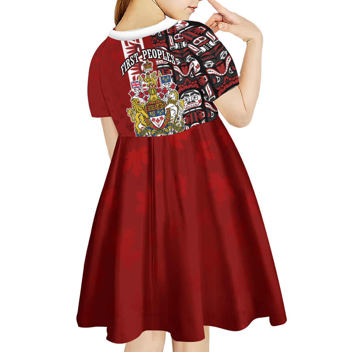 Canada Day Indigenous First Nations Kid Short Sleeve Dress Tribal Haida Totem Art One Nation