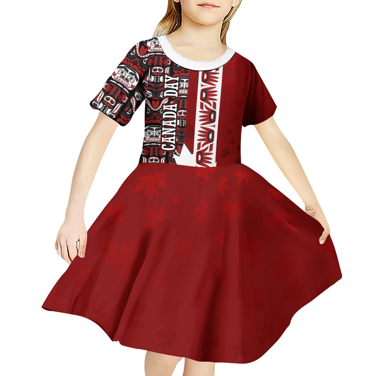 Canada Day Indigenous First Nations Kid Short Sleeve Dress Tribal Haida Totem Art One Nation