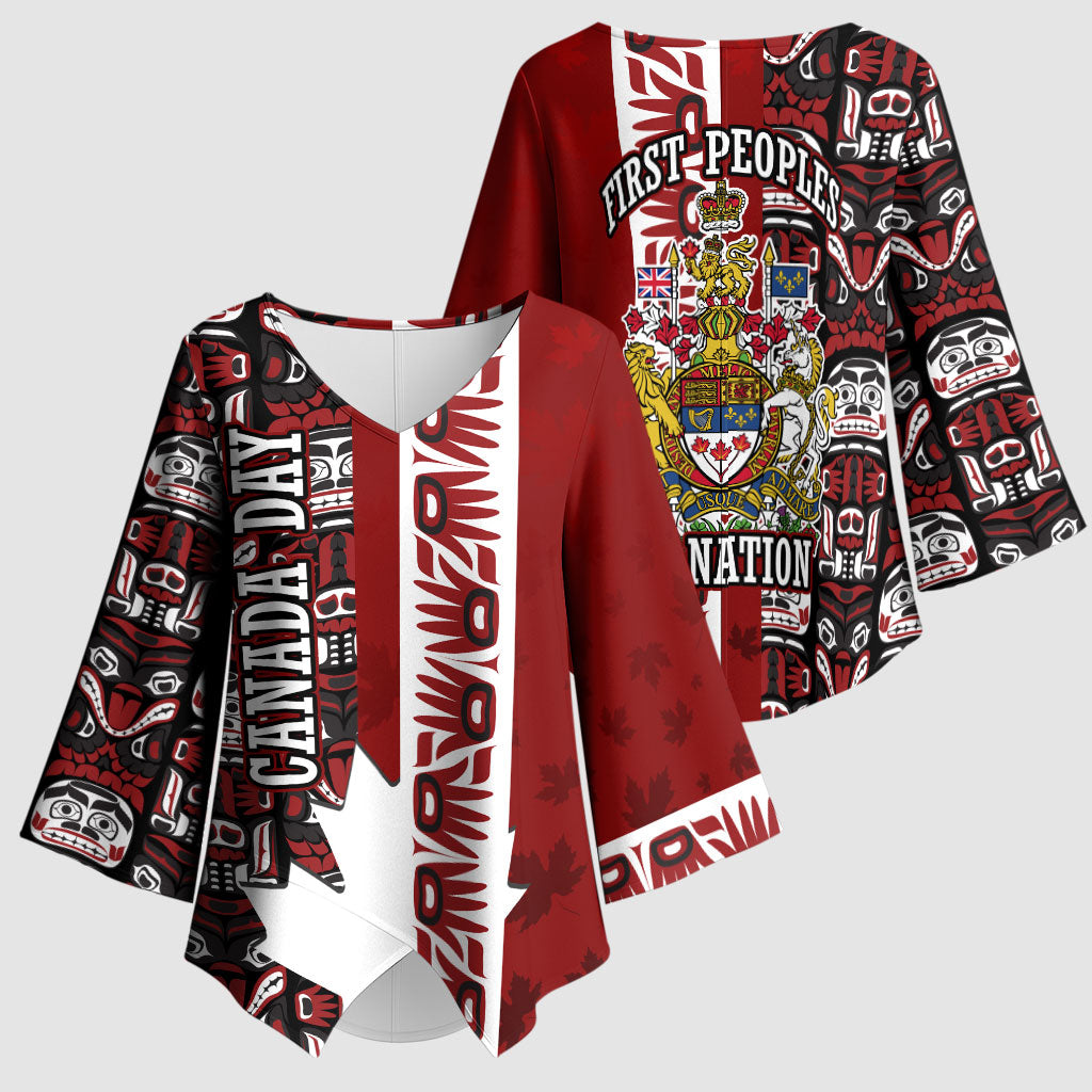 Canada Day Indigenous First Nations Kimono Sleeve Blouse Tribal Haida Totem Art One Nation