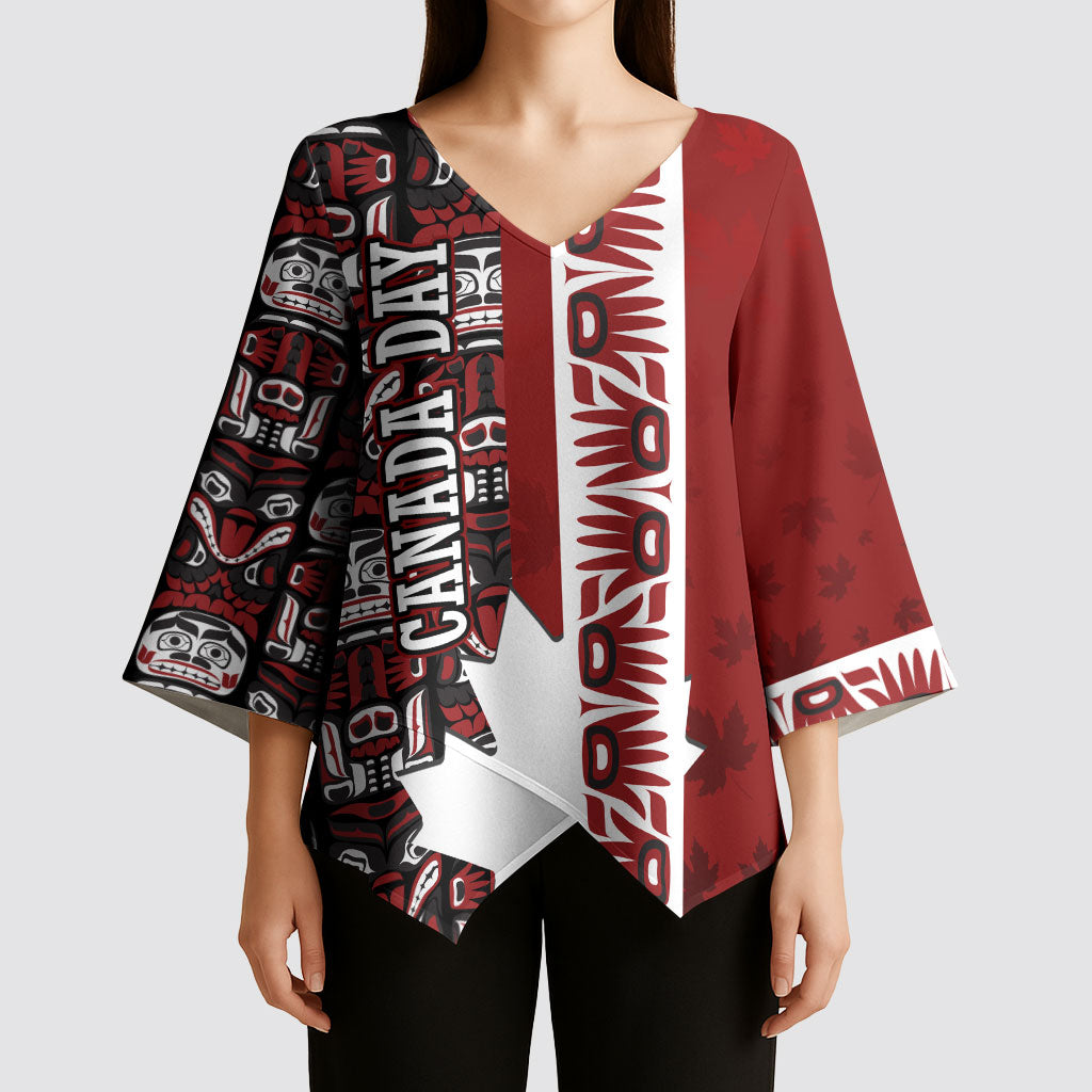 Canada Day Indigenous First Nations Kimono Sleeve Blouse Tribal Haida Totem Art One Nation
