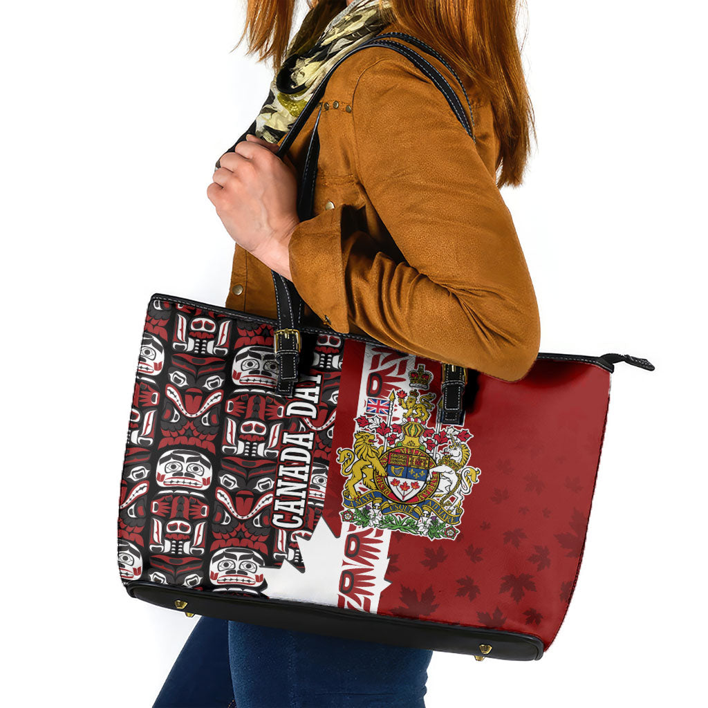 Canada Day Indigenous First Nations Leather Tote Bag Tribal Haida Totem Art One Nation