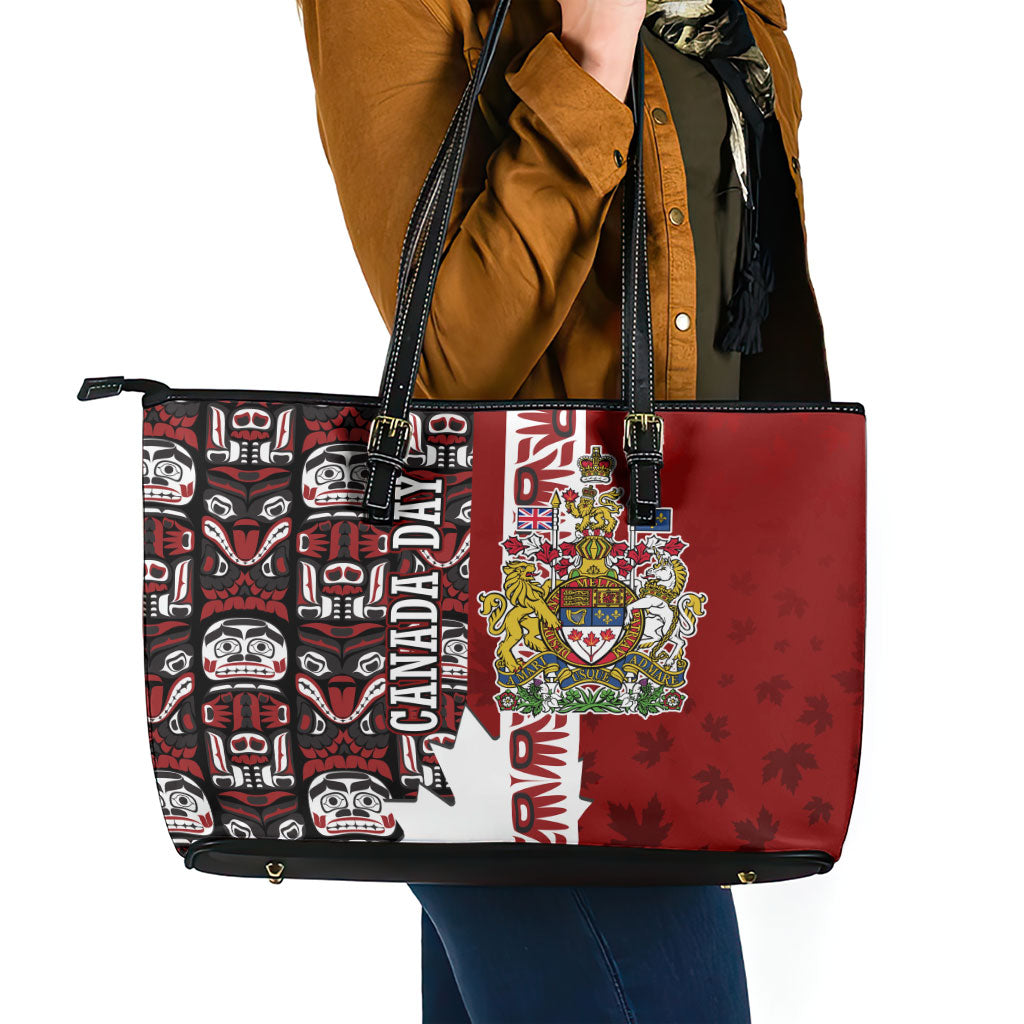 Canada Day Indigenous First Nations Leather Tote Bag Tribal Haida Totem Art One Nation