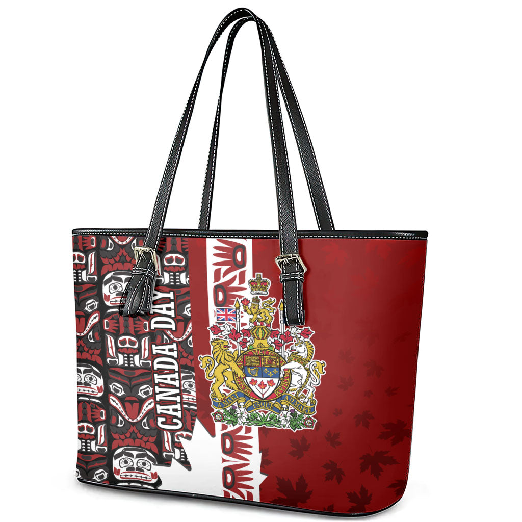 Canada Day Indigenous First Nations Leather Tote Bag Tribal Haida Totem Art One Nation