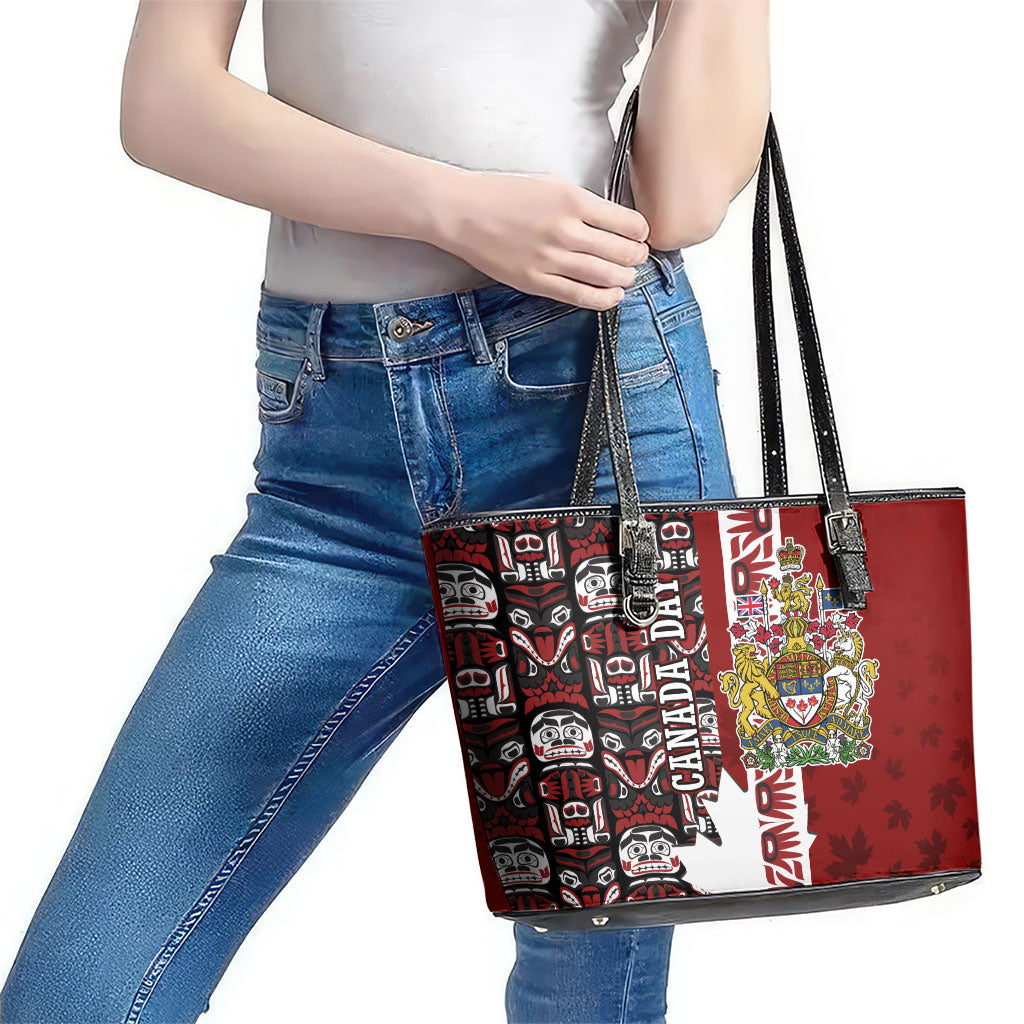 Canada Day Indigenous First Nations Leather Tote Bag Tribal Haida Totem Art One Nation