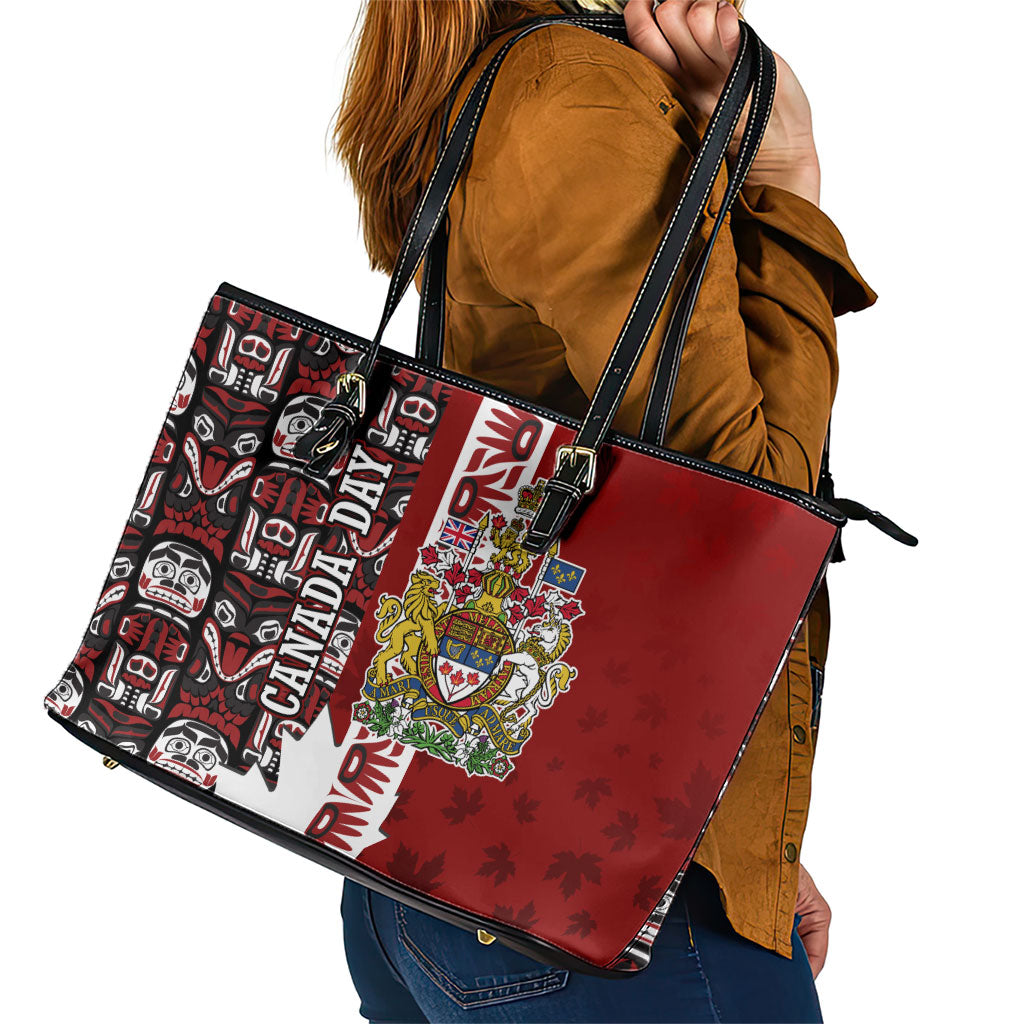 Canada Day Indigenous First Nations Leather Tote Bag Tribal Haida Totem Art One Nation