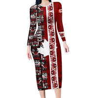 Canada Day Indigenous First Nations Long Sleeve Bodycon Dress Tribal Haida Totem Art One Nation