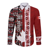 Canada Day Indigenous First Nations Long Sleeve Button Shirt Tribal Haida Totem Art One Nation