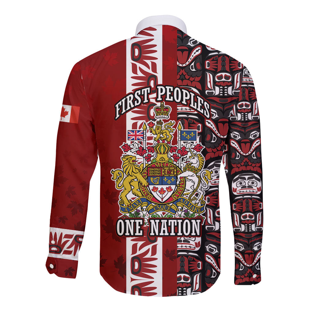 Canada Day Indigenous First Nations Long Sleeve Button Shirt Tribal Haida Totem Art One Nation