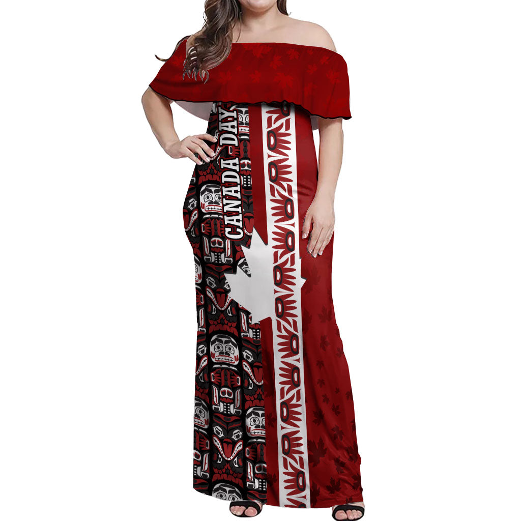 Canada Day Indigenous First Nations Off Shoulder Maxi Dress Tribal Haida Totem Art One Nation
