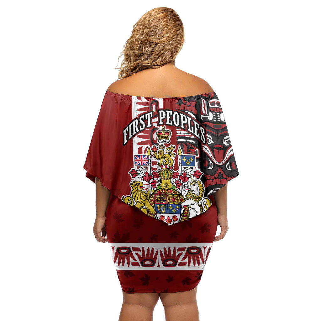 Canada Day Indigenous First Nations Off Shoulder Short Dress Tribal Haida Totem Art One Nation