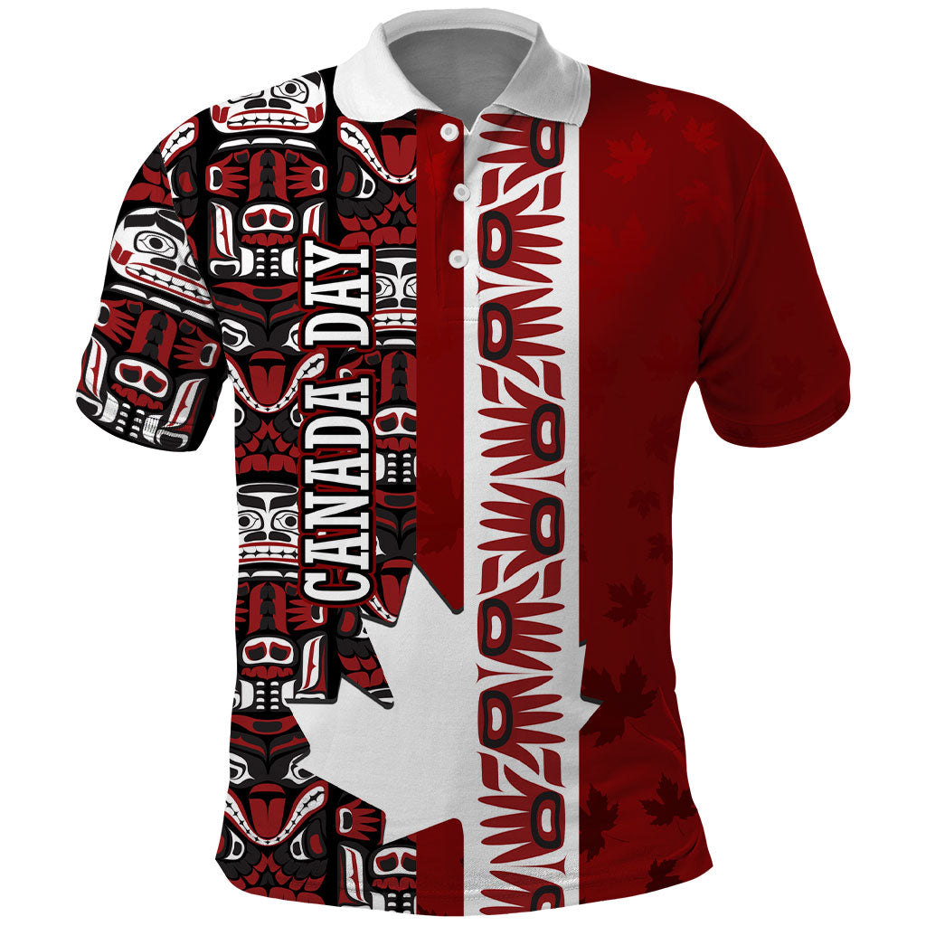 Canada Day Indigenous First Nations Polo Shirt Tribal Haida Totem Art One Nation