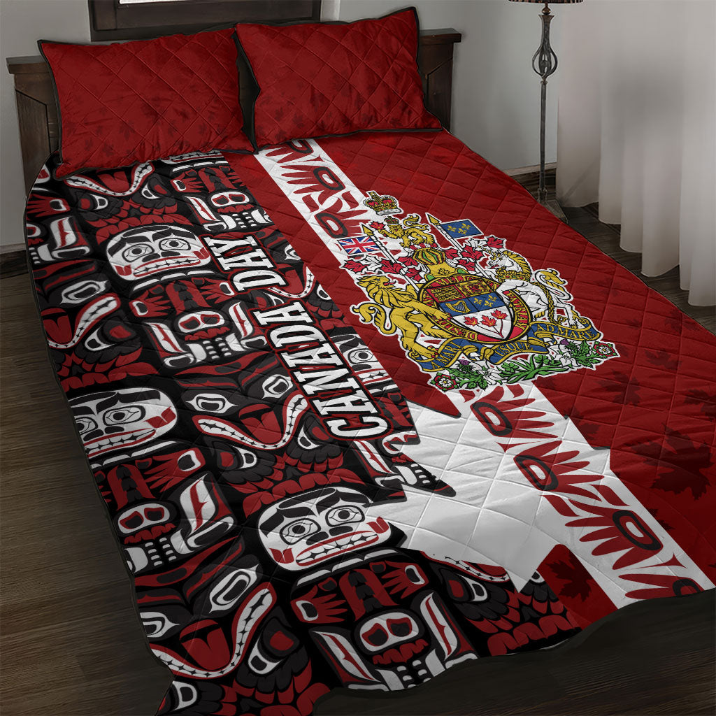 Canada Day Indigenous First Nations Quilt Bed Set Tribal Haida Totem Art One Nation