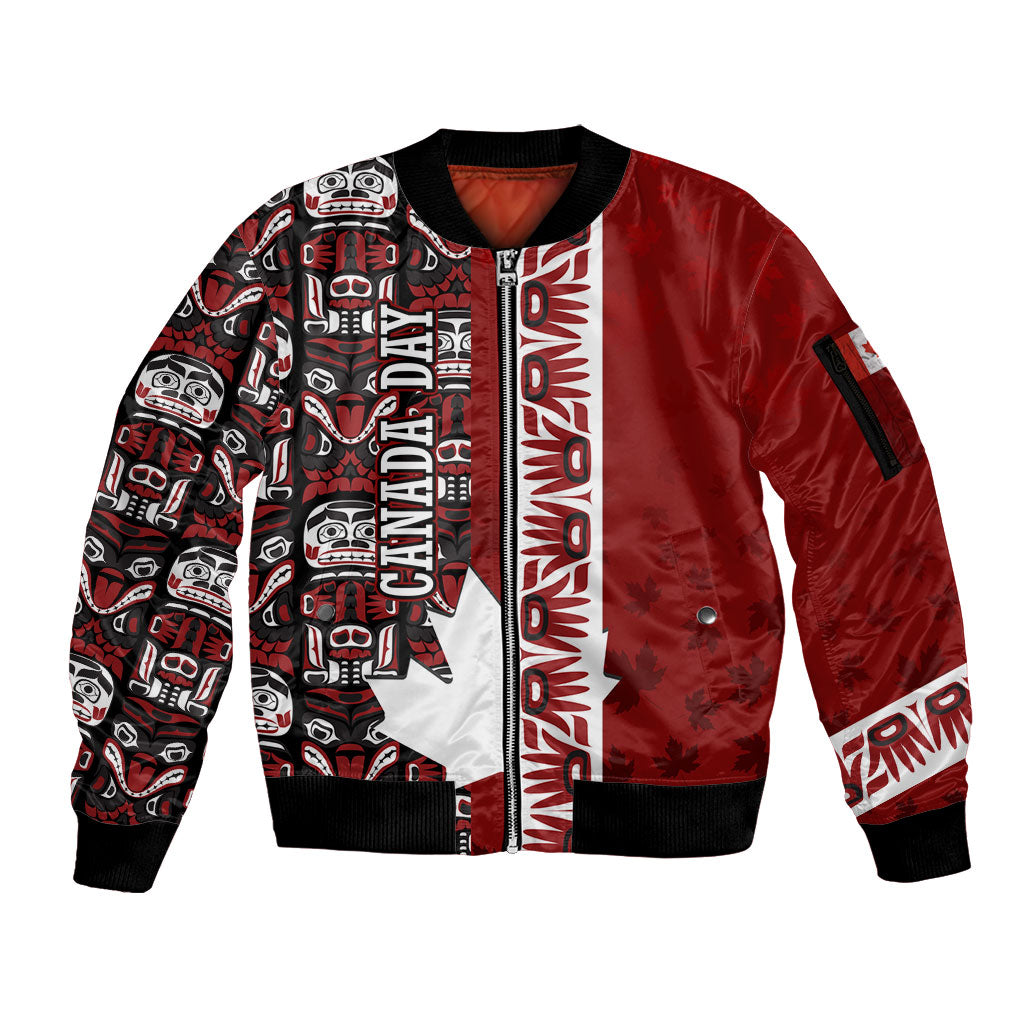 Canada Day Indigenous First Nations Sleeve Zip Bomber Jacket Tribal Haida Totem Art One Nation