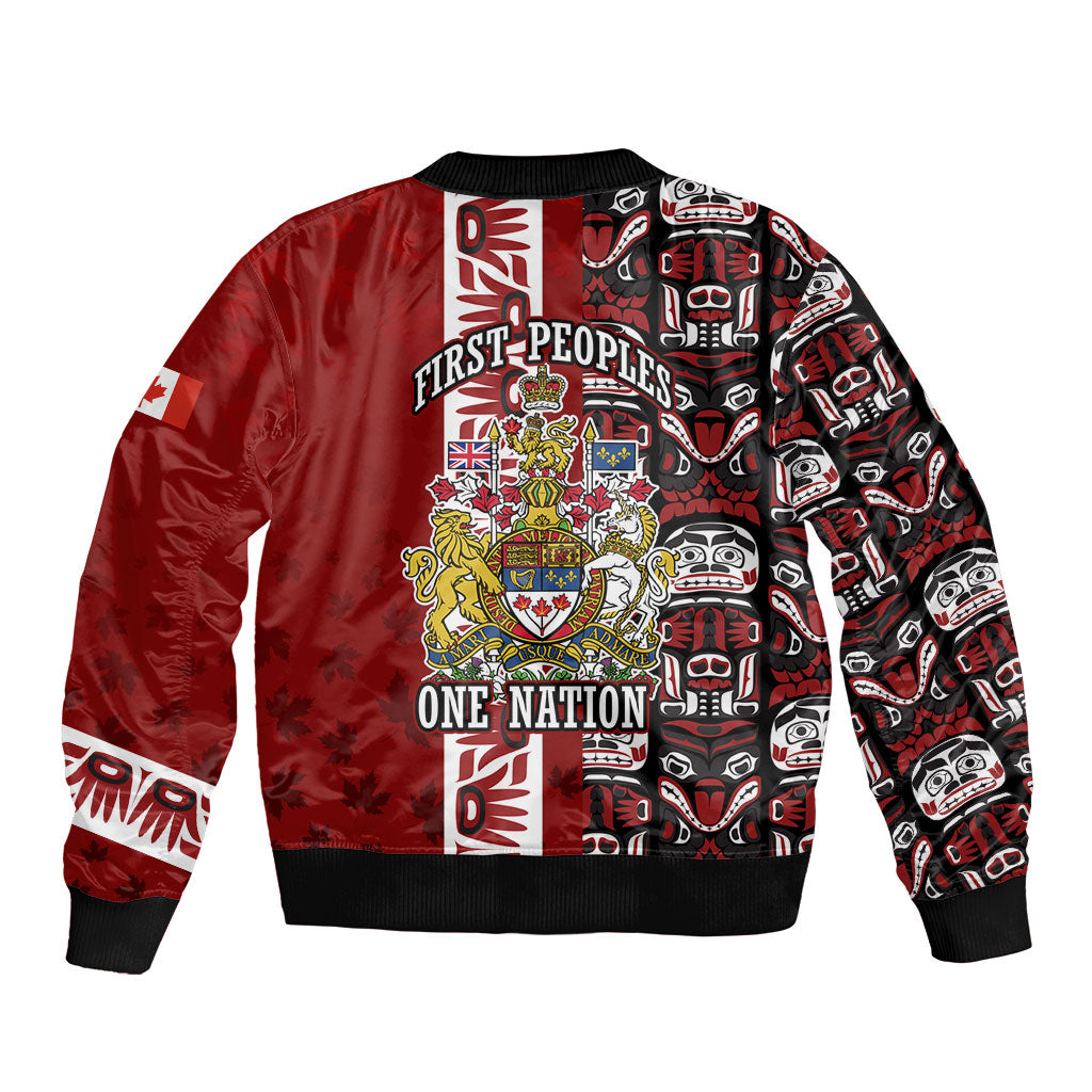 Canada Day Indigenous First Nations Sleeve Zip Bomber Jacket Tribal Haida Totem Art One Nation
