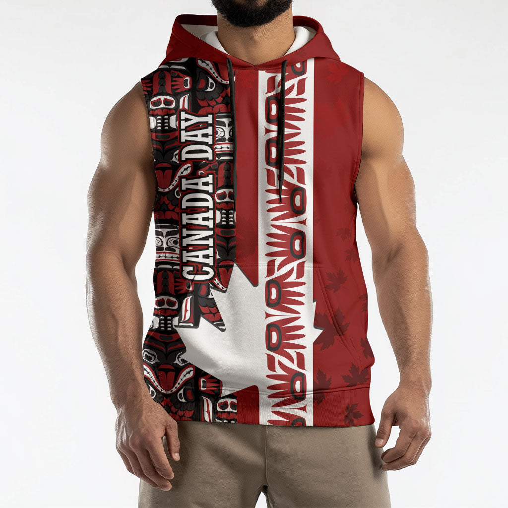 Canada Day Indigenous First Nations Sleeveless Hoodie Tribal Haida Totem Art One Nation