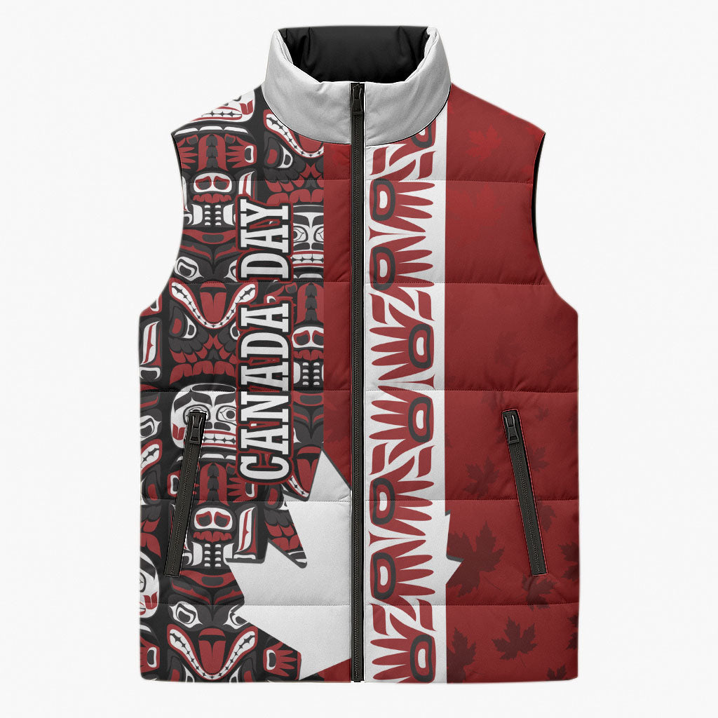 Canada Day Indigenous First Nations Sleeveless Puffer Jacket Tribal Haida Totem Art One Nation