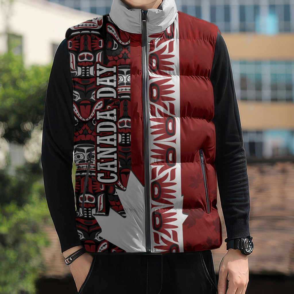 Canada Day Indigenous First Nations Sleeveless Puffer Jacket Tribal Haida Totem Art One Nation