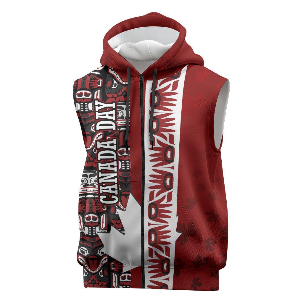 Canada Day Indigenous First Nations Sleeveless Zip Hoodie Tribal Haida Totem Art One Nation
