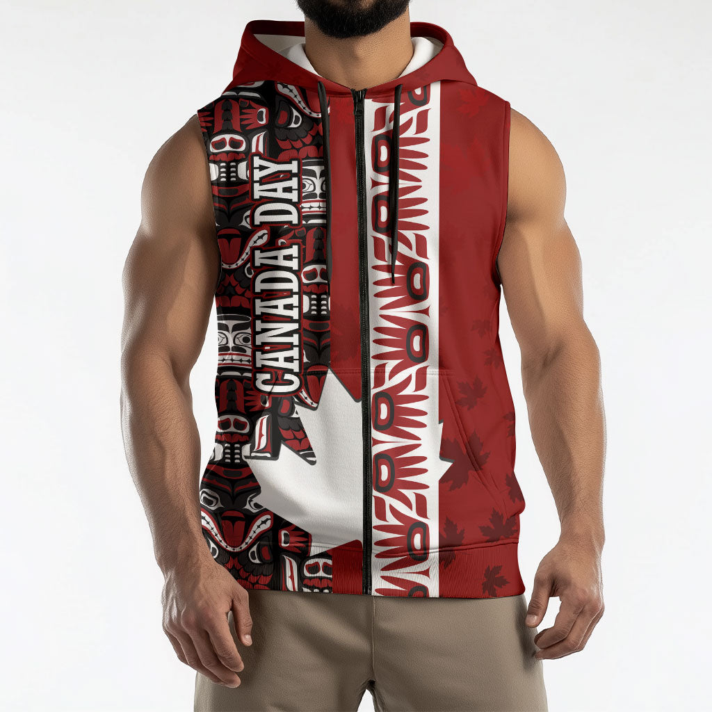Canada Day Indigenous First Nations Sleeveless Zip Hoodie Tribal Haida Totem Art One Nation