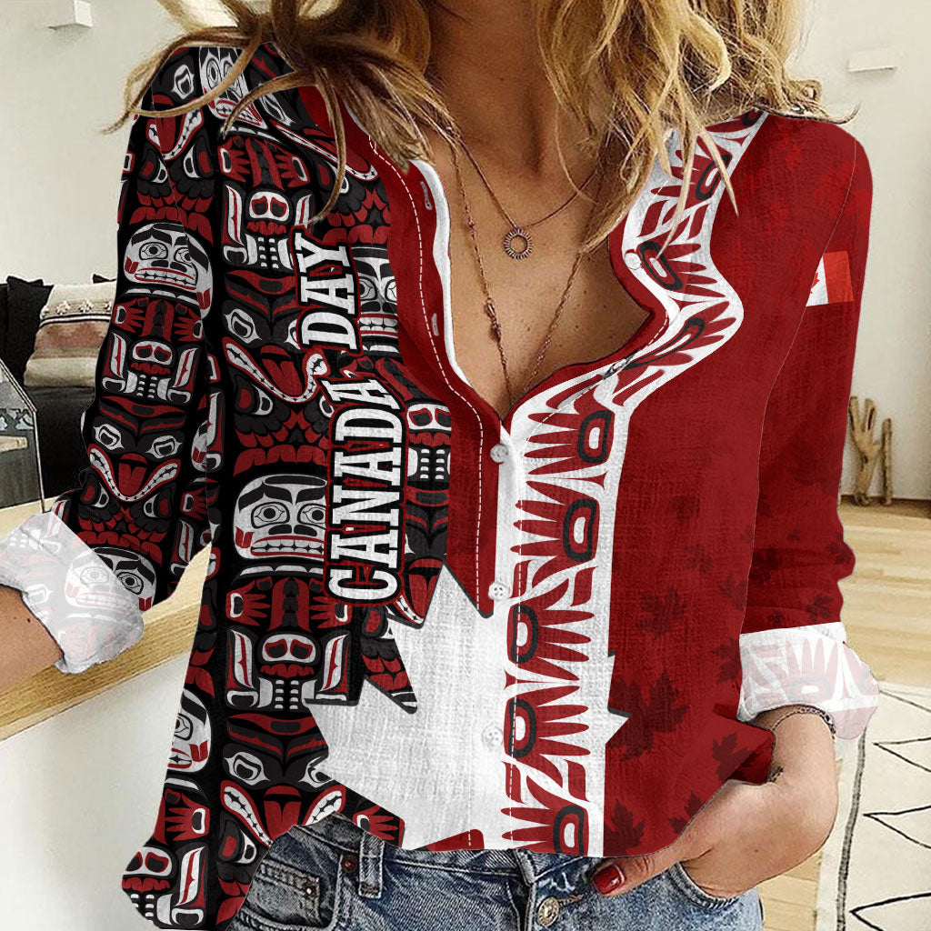 Canada Day Indigenous First Nations Women Casual Shirt Tribal Haida Totem Art One Nation