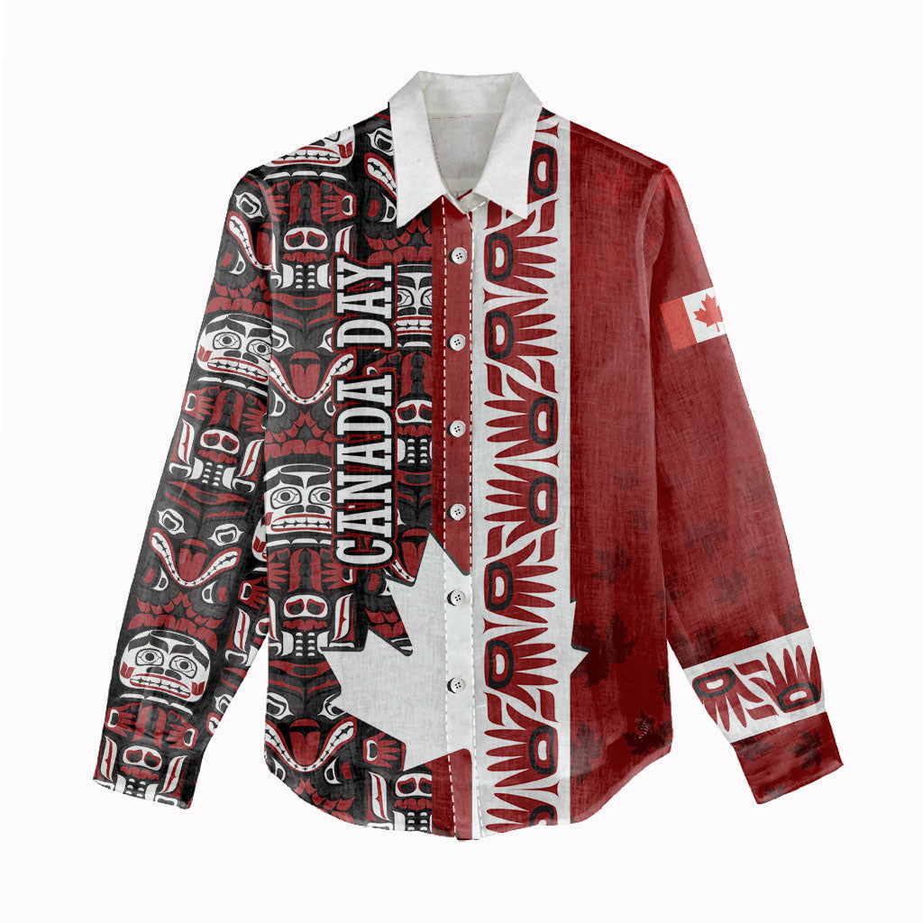 Canada Day Indigenous First Nations Women Casual Shirt Tribal Haida Totem Art One Nation