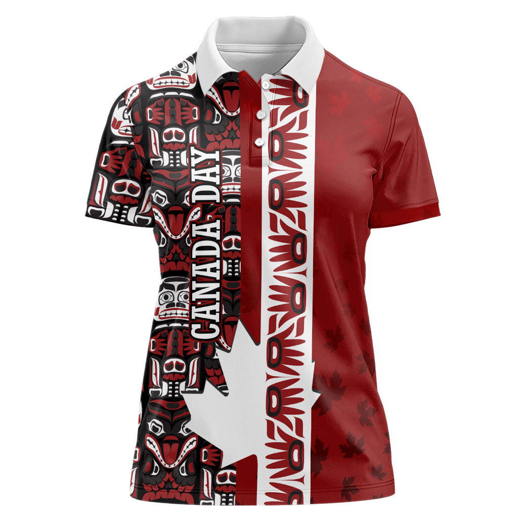 Canada Day Indigenous First Nations Women Polo Shirt Tribal Haida Totem Art One Nation