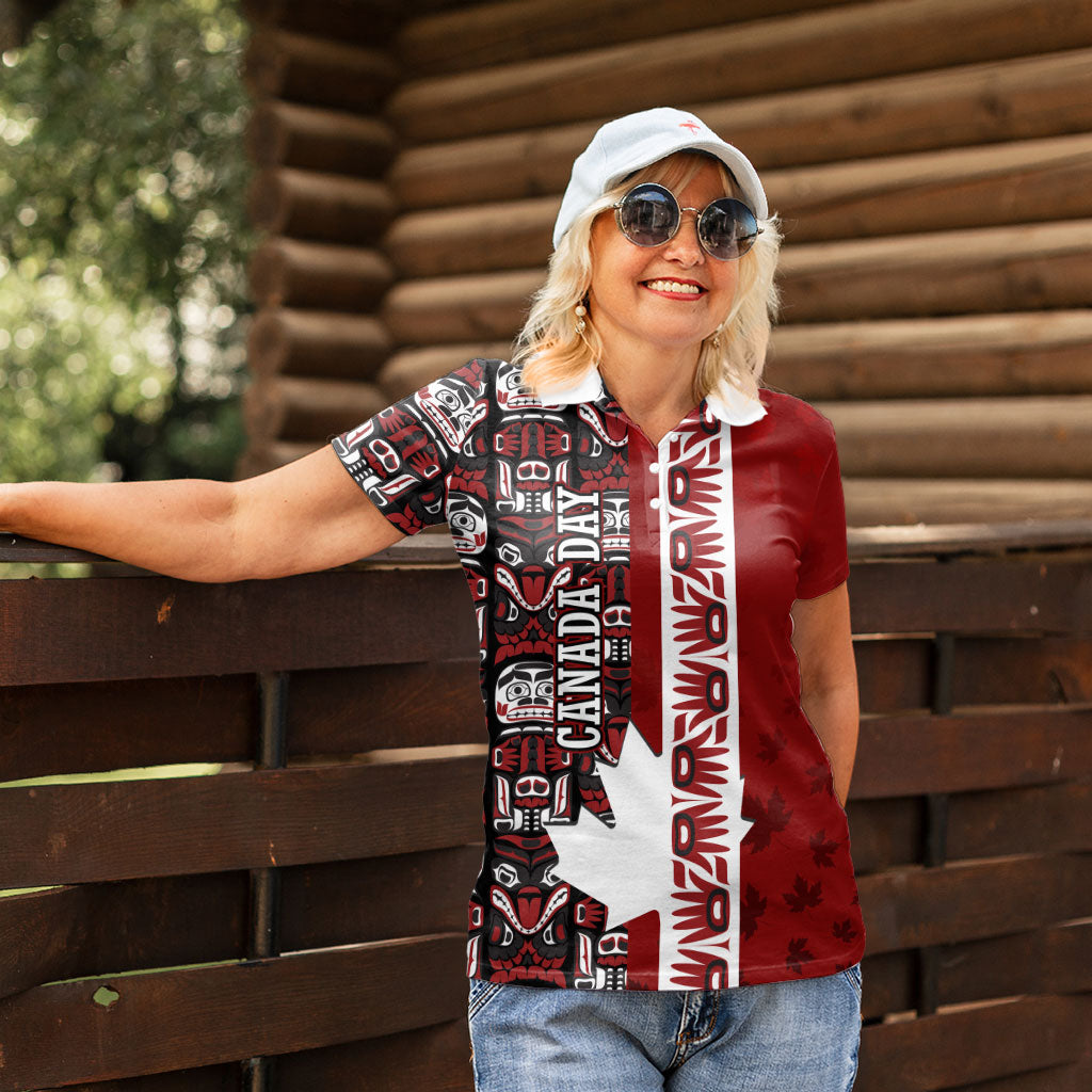 Canada Day Indigenous First Nations Women Polo Shirt Tribal Haida Totem Art One Nation