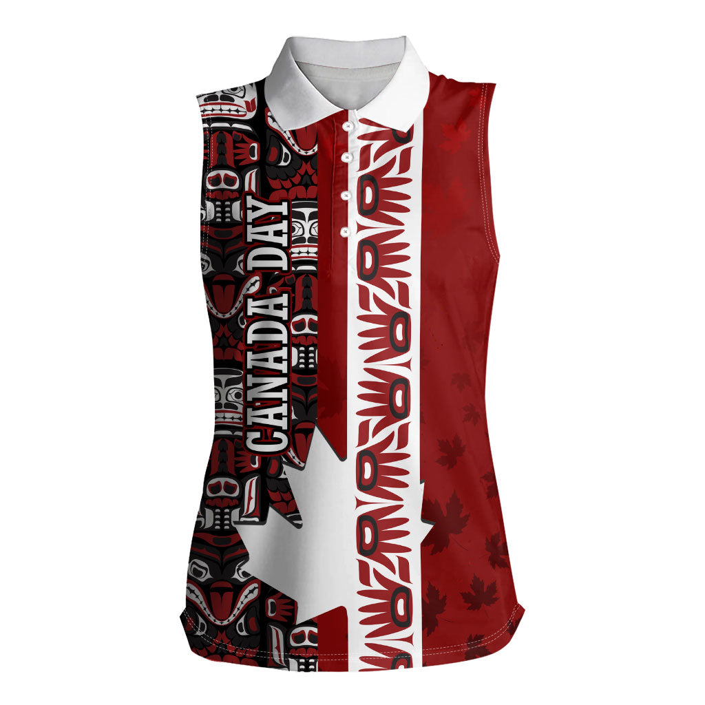 Canada Day Indigenous First Nations Women Sleeveless Polo Shirt Tribal Haida Totem Art One Nation