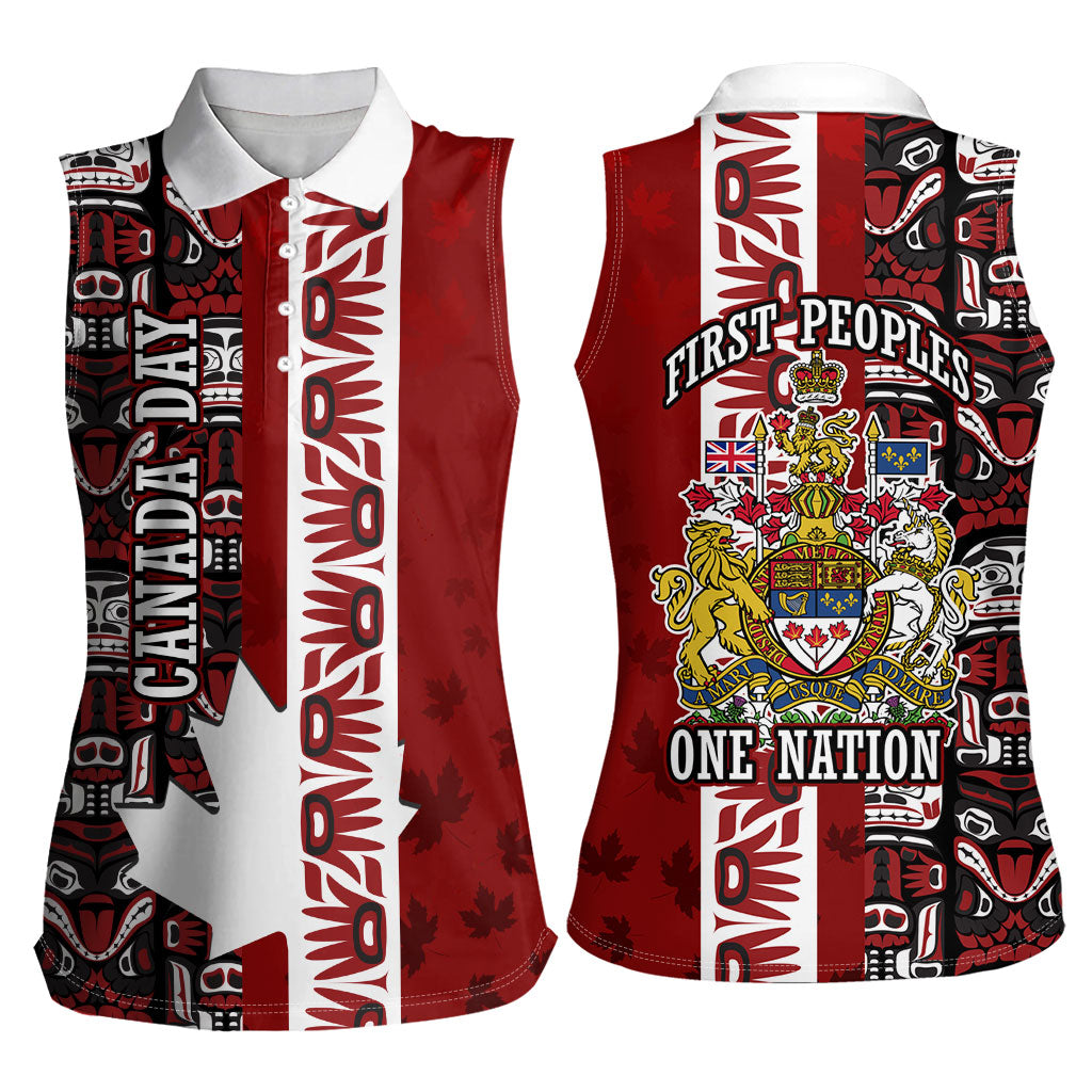 Canada Day Indigenous First Nations Women Sleeveless Polo Shirt Tribal Haida Totem Art One Nation