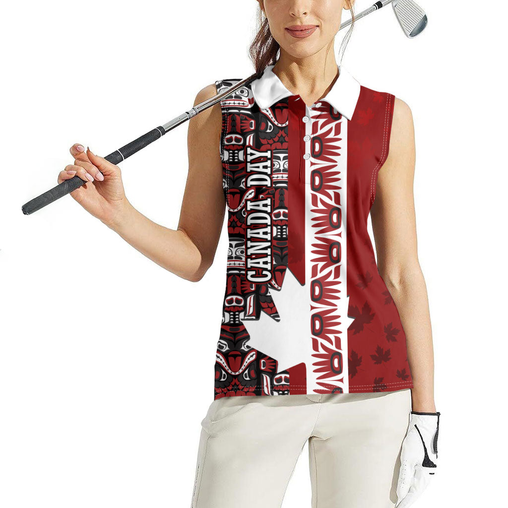 Canada Day Indigenous First Nations Women Sleeveless Polo Shirt Tribal Haida Totem Art One Nation