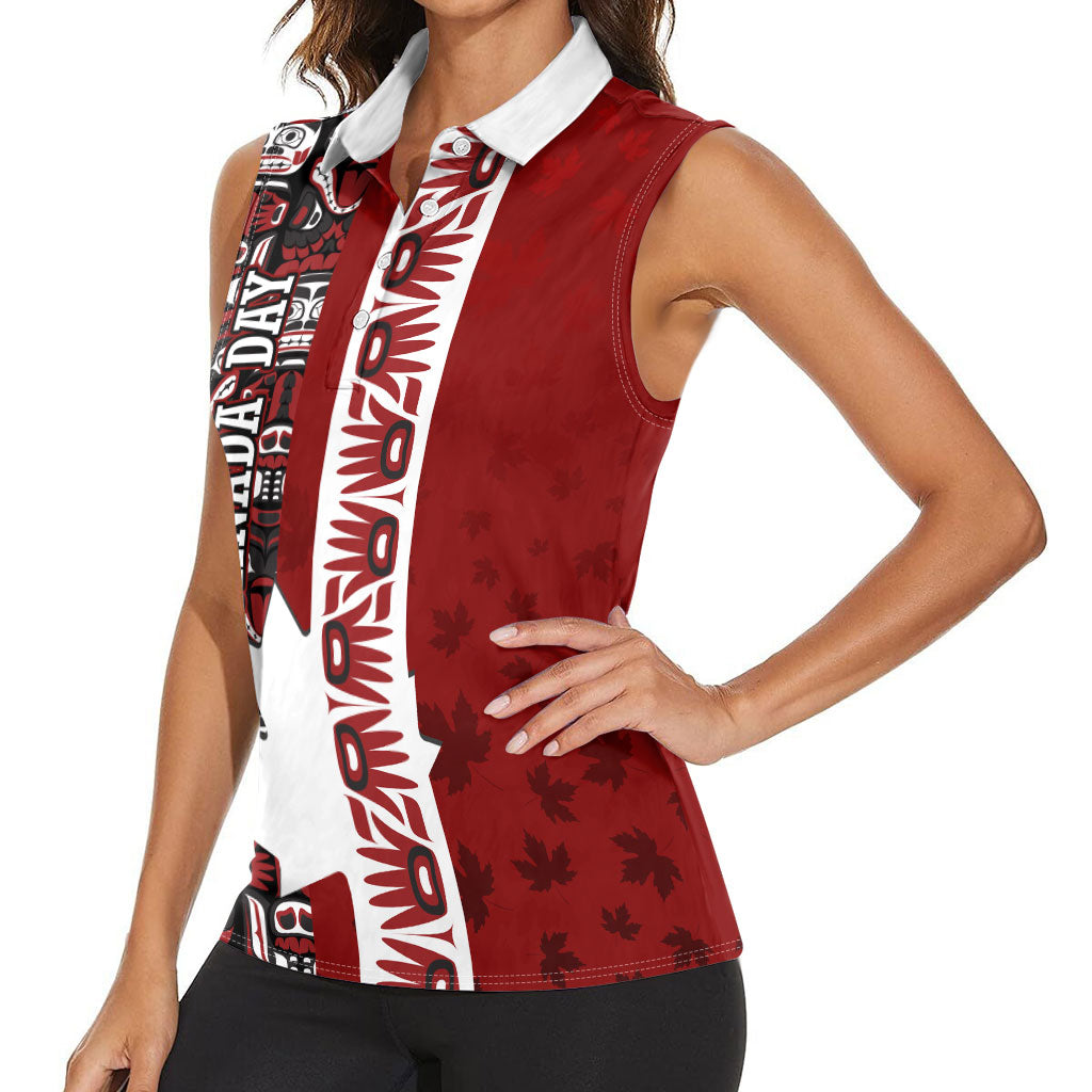 Canada Day Indigenous First Nations Women Sleeveless Polo Shirt Tribal Haida Totem Art One Nation