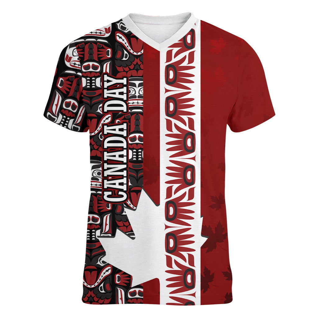 Canada Day Indigenous First Nations Women V-Neck T-Shirt Tribal Haida Totem Art One Nation