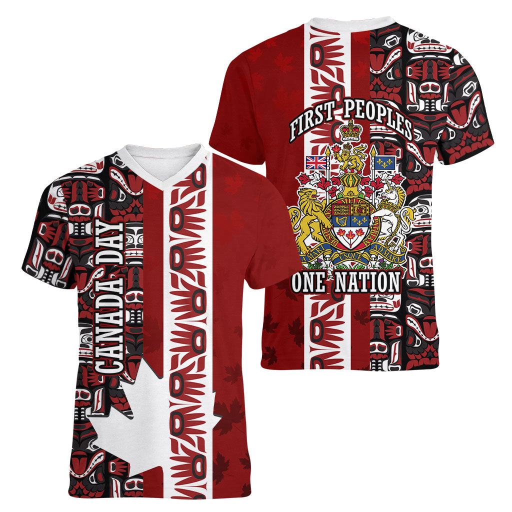 Canada Day Indigenous First Nations Women V-Neck T-Shirt Tribal Haida Totem Art One Nation