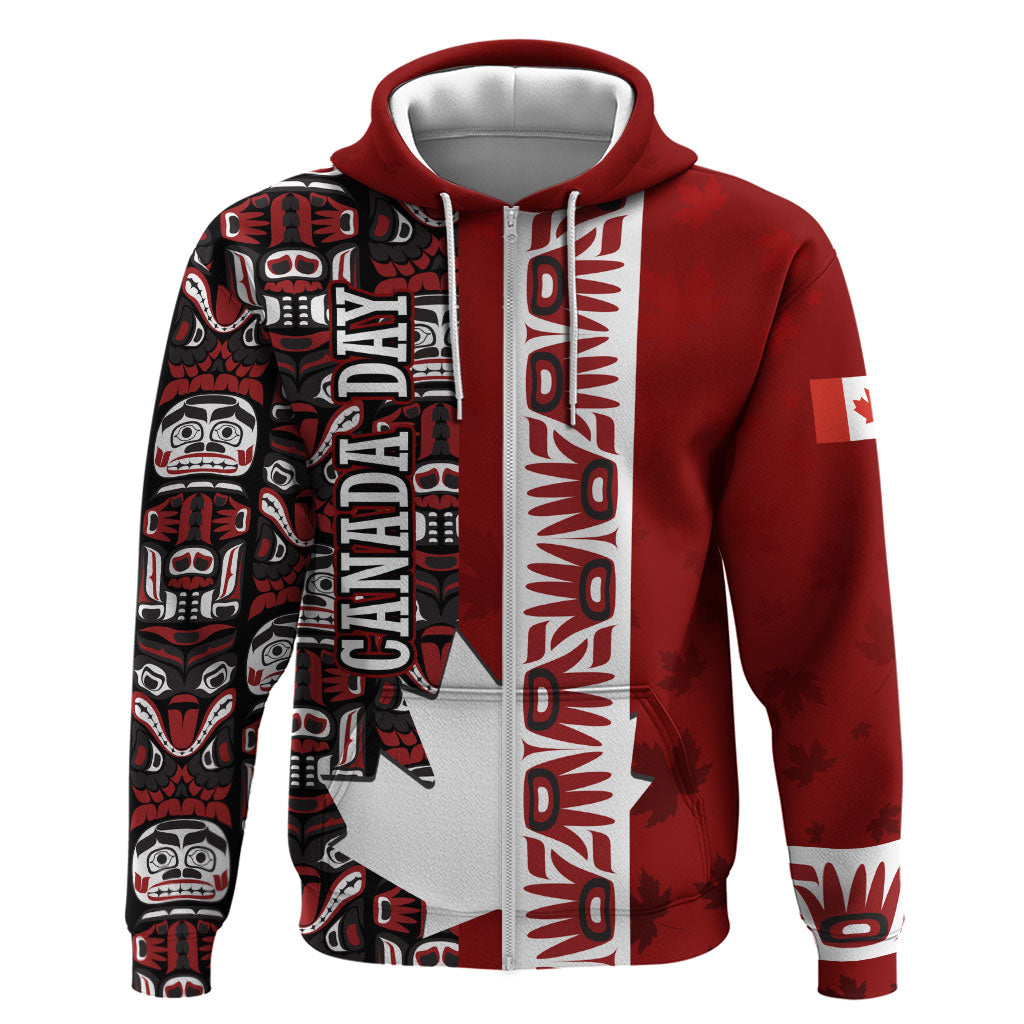 Canada Day Indigenous First Nations Zip Hoodie Tribal Haida Totem Art One Nation