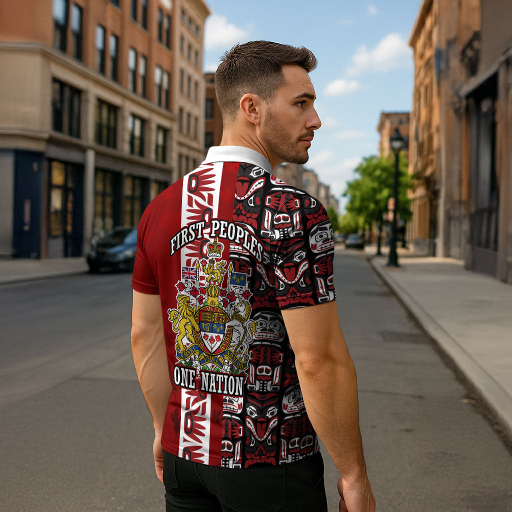Canada Day Indigenous First Nations Zipper Polo Shirt Tribal Haida Totem Art One Nation