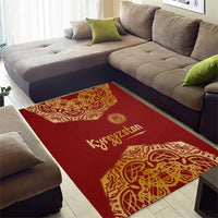Kyrgyzstan National Symbol Area Rug Traditional Golden Pattern in Red and Gold