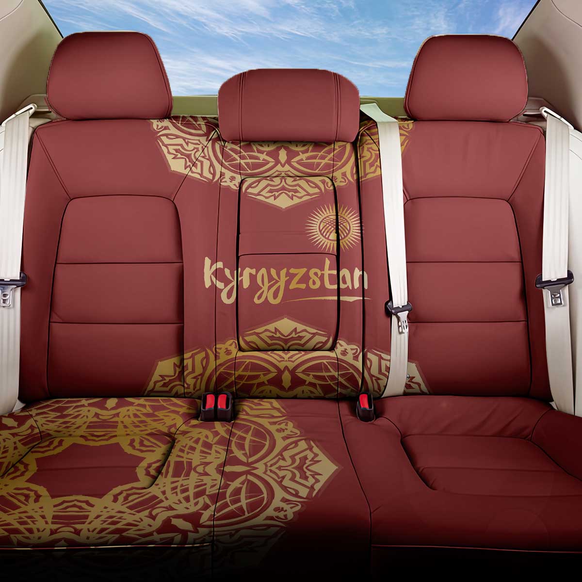 Kyrgyzstan National Symbol Back Car Seat Cover Traditional Golden Pattern in Red and Gold
