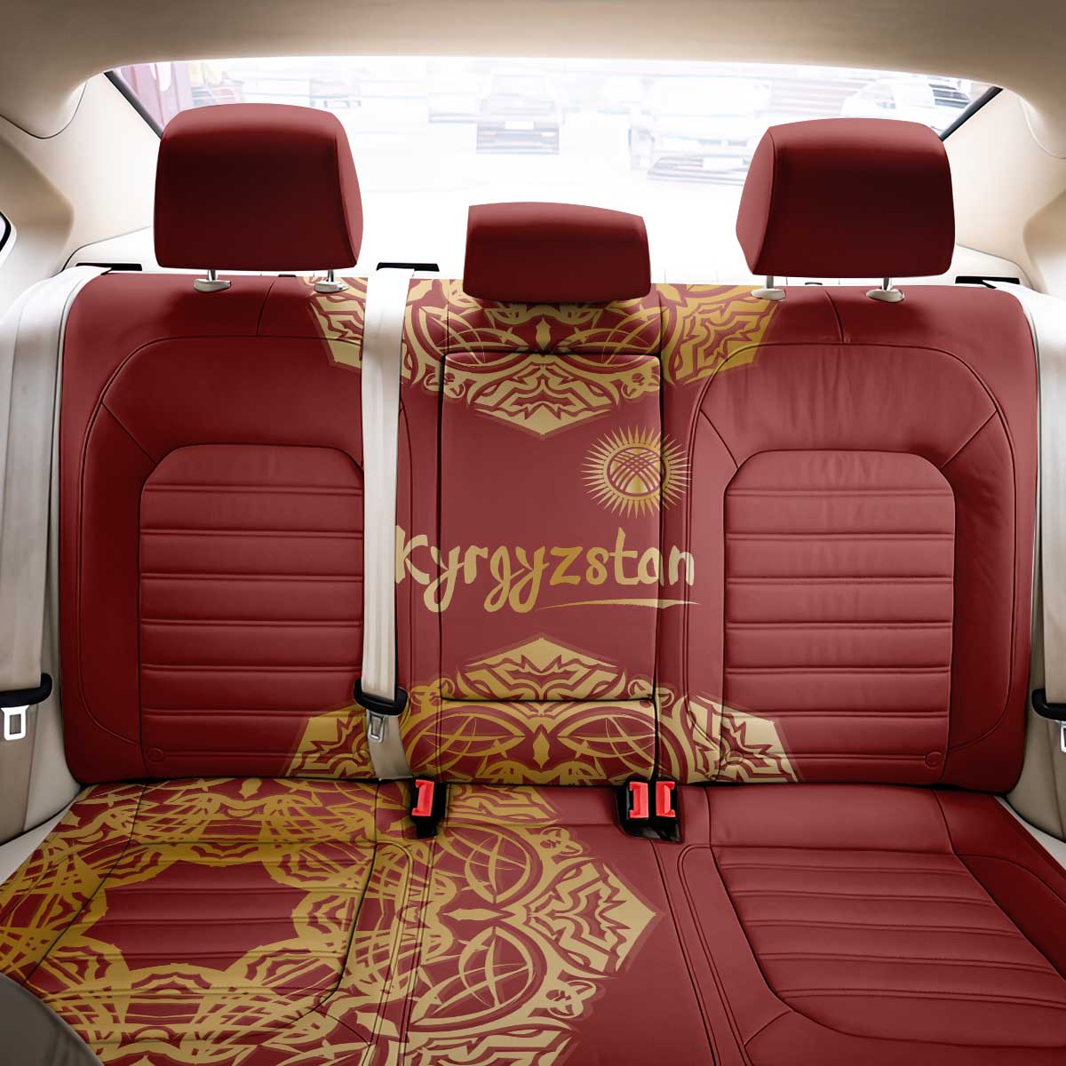 Kyrgyzstan National Symbol Back Car Seat Cover Traditional Golden Pattern in Red and Gold
