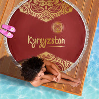 Kyrgyzstan National Symbol Beach Blanket Traditional Golden Pattern in Red and Gold